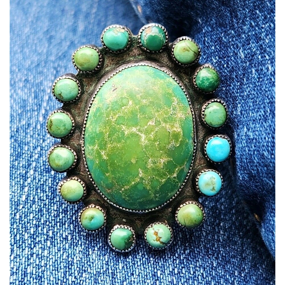 Vintage Mid Century Navajo Turquoise Cluster Ring Sz 9